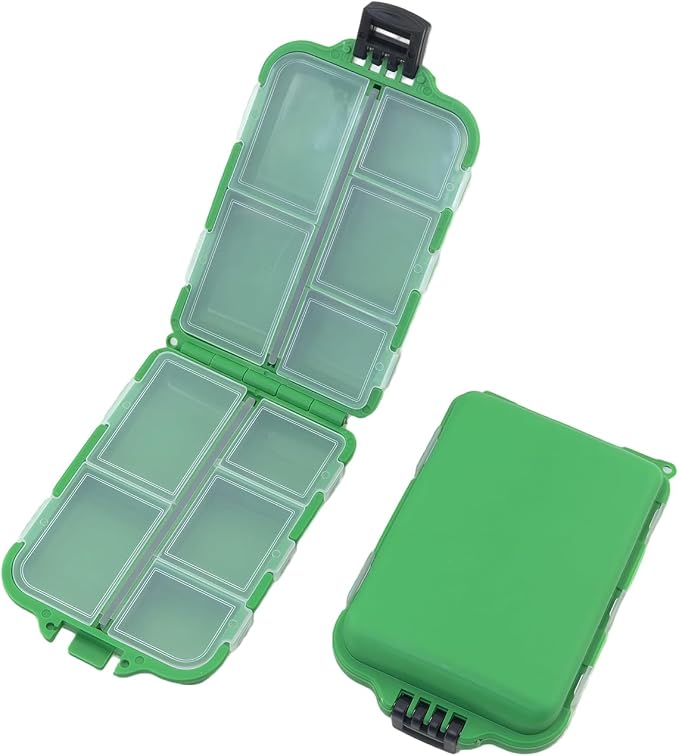 2PCS Lure Accessories Fishing Storage Boxes Fishing Tackle Storage Case Dark Green 10x6.5x3cm Polypropylene Mini Tackle Boxes For Holding Worms Lures Beads and Weights