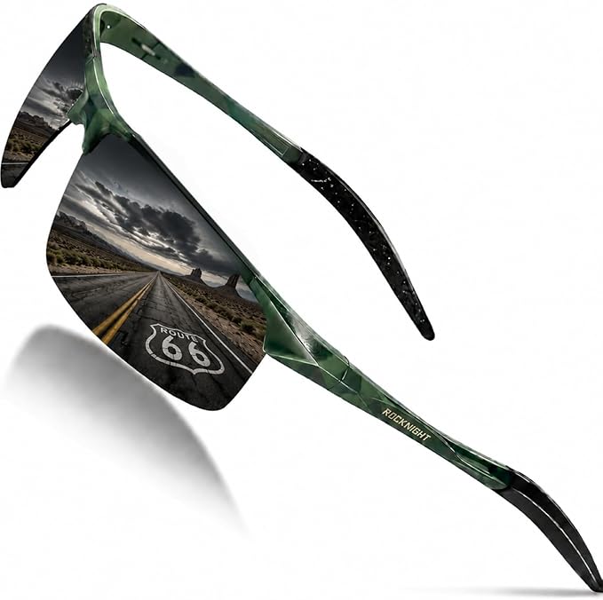 ROCKNIGHT Polarized Rectangular Sunglasses for Men Driving UV400 Protection Lightweight Al‑Mg Frame