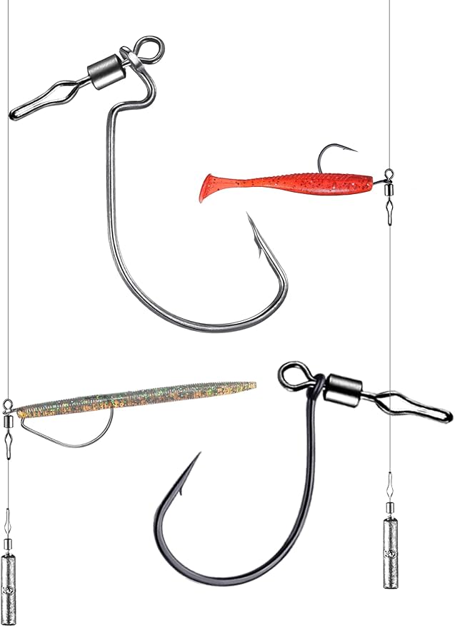 40-Pack Swivel Drop Shot Hooks, Weedless Wide Gap Quick Clip Hooks, Premium Carbon Steel Sharp Anti-Twist Rust-Proof Fishing Hooks, Easy Rigging for Bass Senko Worms Wacky Finesse Fishing