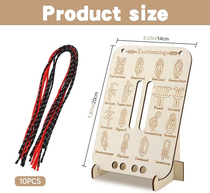 Learn Knot Training Board, 16 Knotting Methods for Beginners, Portable Knot Tying Book for Fishing, Backpacking, Hiking, Outdoor Survival, Camping, Knot-Tying-kit