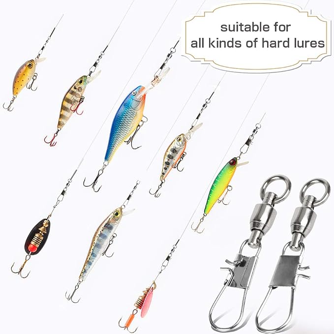 AMYSPORTS Fishing Swivels with Interlock Snap Ball Bearing Swivels Fishing Snap Swivels Saltwater Freshwater Fishing Tackle Leader Lure Jigs Line Fishing Connector
