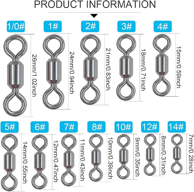 100 Pcs Fishing Swivels Saltwater, 100% 304 Stainless Steel Power Swivel Corrosion Resistance Barrel Swivels High Strength Freshwater Fishing Line Lure Leader Connectors