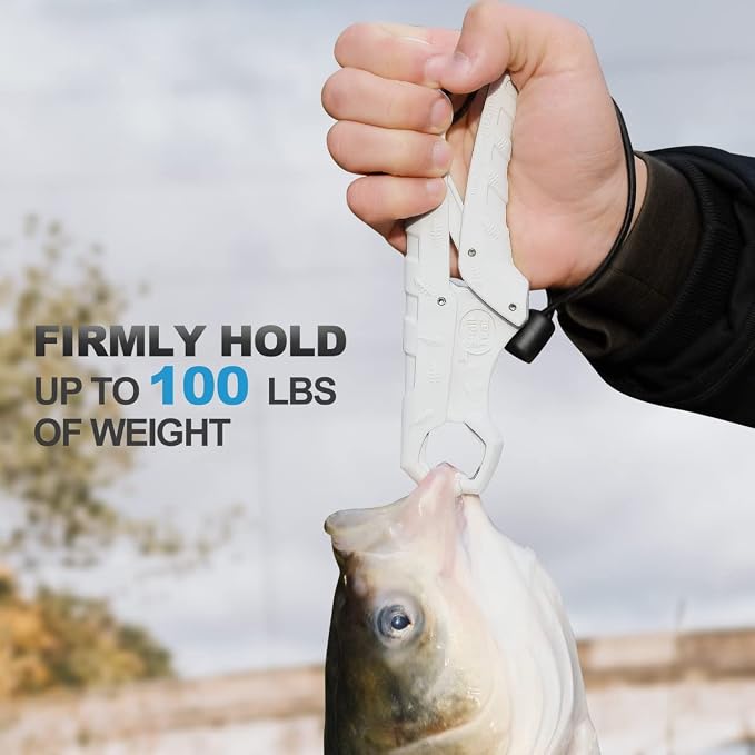 SNAIL TRAIL 7.5''/9'' Floating Fish Gripper, Fishing Grabber, Catfish Mouth Pliers, Caught Bass Holder, Digital Scale Hook Clamp, Saltwater Lip Grip Tool with Lanyard, Gifts for Men, White
