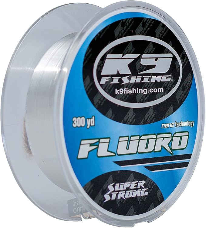 K-9 K9 Fluoro Fishing Line — Ultra Low-Memory, Abrasion Resistant, Long-Casting — Clear, Virtually Invisible Underwater — Great for Spinning and Casting Reels — 550 Yards, 6-25lb
