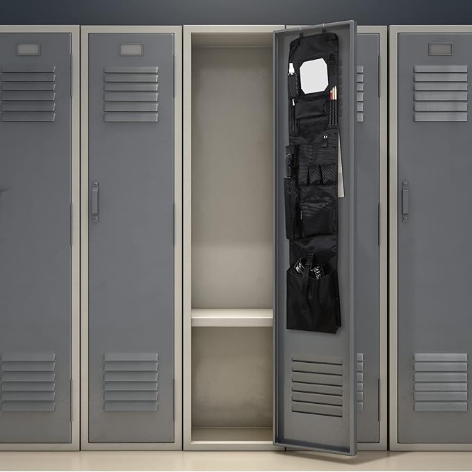 Woanger Police Style Hanging Closet 52 x 11 Inches Door Organizer Locker Shelf Hanging Locker Organizer with Mirror for Police Security Law Enforcement (Black, 2 Pcs)