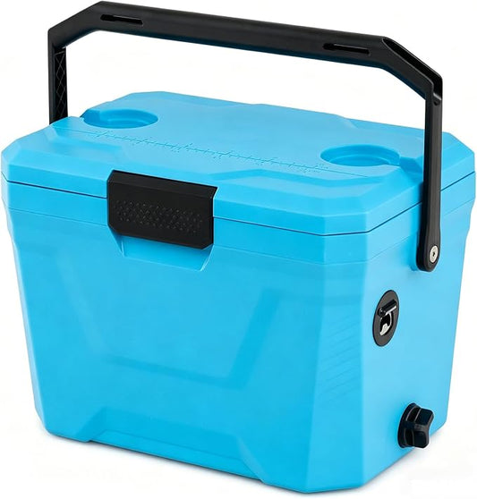 KOTEK 21qt Hard Cooler, Insulated Portable Ice Chest with Drain Plug, Bottle Opener & Cup Holders, Outdoor Cooler with Handle for Camping, Beach, Fishing and Boating