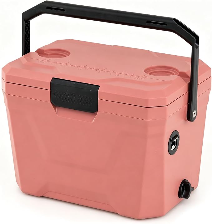 KOTEK 21qt Hard Cooler, Insulated Portable Ice Chest with Drain Plug, Bottle Opener & Cup Holders, Outdoor Cooler with Handle for Camping, Beach, Fishing and Boating