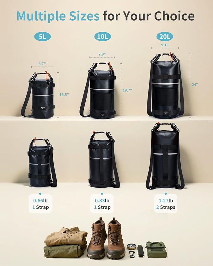 ECOHUB Waterproof Dry Bag for Women Men, 5L/10L/20L Roll Top Lightweight Dry Storage Bag Backpack for Travel Kayaking Hiking Floating with Waterproof Phone Case