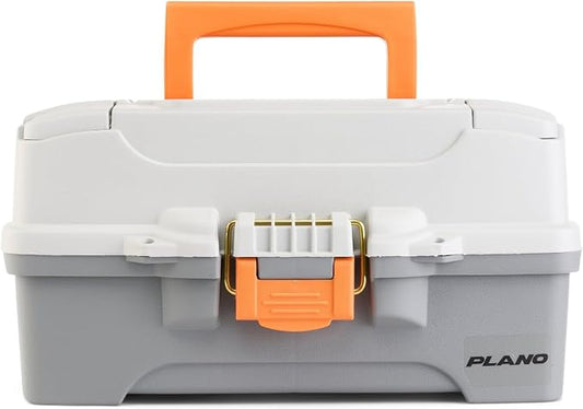 Plano One-Tray Tackle Box, Light Grey/Dark Grey, Rust-Proof Brass Latch, Top-Access Tray with Deep Storage, Made in the USA, Portable Fishing Gear Storage Organizer