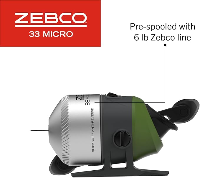 Zebco 33 Micro Adventure Spincast Reel and Fishing Rod Combo, 36-Inch Telescopic Rod, Ultra-Light Power, Moderate Action, Silver/Green