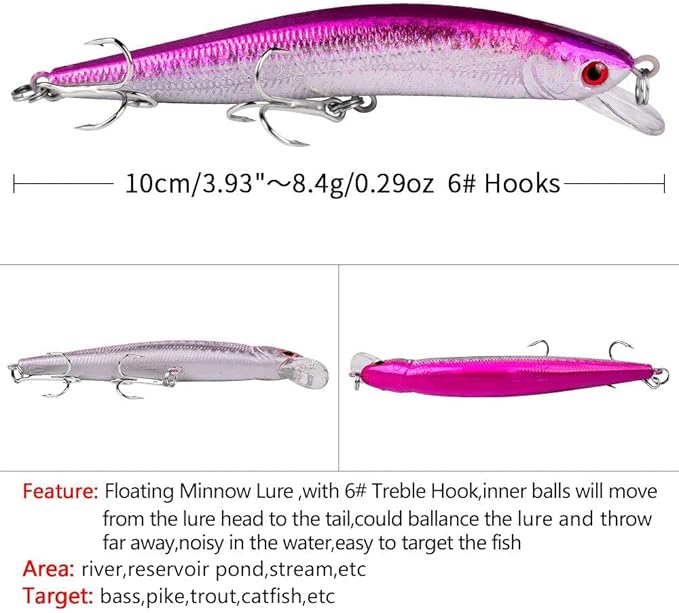 10pcs Fishing Lures - Life-Like Swimbait, Minnow Hard Lure Bass Trout Baits Kit, Topwater Hard Baits Crankbait Swimbait for Saltwater Freshwater