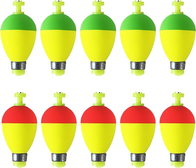 Fishing Bobbers Floats,10 Packs Weighted Bobbers for Fishing Foam Snap-on Fishing Floats Ball Oval Fishing Corks Bluegill Crappie Panfish Bass Trout