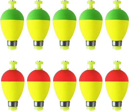 Fishing Bobbers Floats,10 Packs Weighted Bobbers for Fishing Foam Snap-on Fishing Floats Ball Oval Fishing Corks Bluegill Crappie Panfish Bass Trout