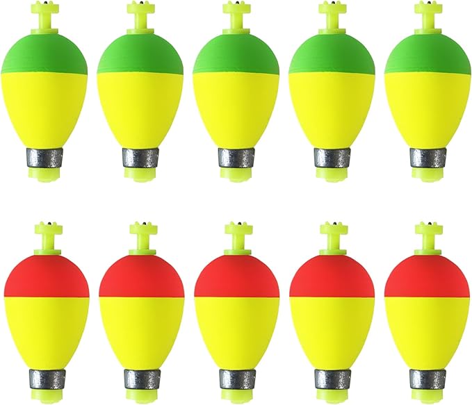 Fishing Bobbers Floats,10 Packs Weighted Bobbers for Fishing Foam Snap-on Fishing Floats Ball Oval Fishing Corks Bluegill Crappie Panfish Bass Trout