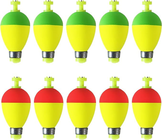 Fishing Bobbers Floats,10 Packs Weighted Bobbers for Fishing Foam Snap-on Fishing Floats Ball Oval Fishing Corks Bluegill Crappie Panfish Bass Trout