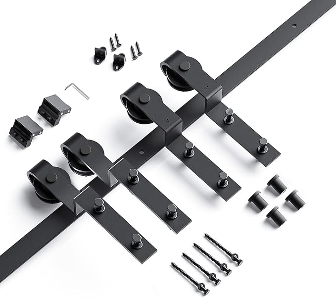 EaseLife 5FT Bypass Double Sliding Barn Door Hardware Kit, Single Track, Slide Smoothly Quietly, Easy Install (5FT Track Kit for Double 35" Wide Door)