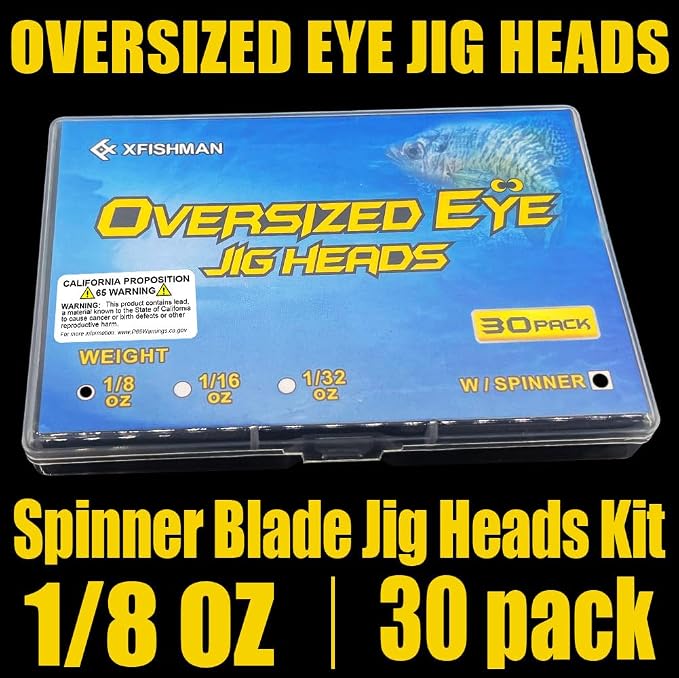 Crappie Jig Heads Kit With Underspin Spinner Blade, Lures and Jigs for Fishing - 30 & 50 Pack, 1/8, 1/16, 1/32 oz