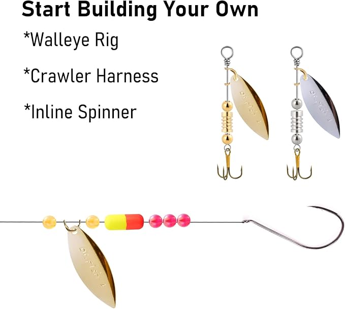 Dr.Fish 30 Pack Fishing Spinner Blades Colorado Willow Kit Gold Silver Spinner Lure Making Parts Accessories DIY Spinnerbait Inline Spinner Walleye Rigs