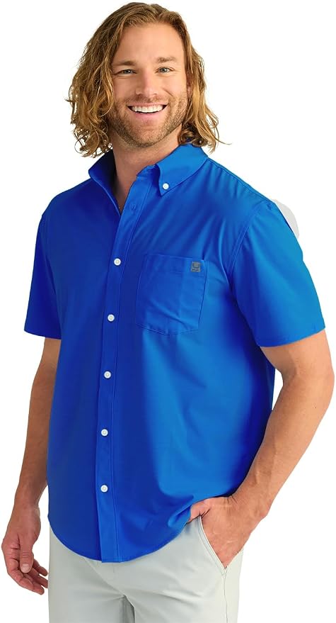 HUK Mens Kona Solid Short Sleeve Fishing Button Down Shirt for Men, Fresh Salmon, 3X-Large