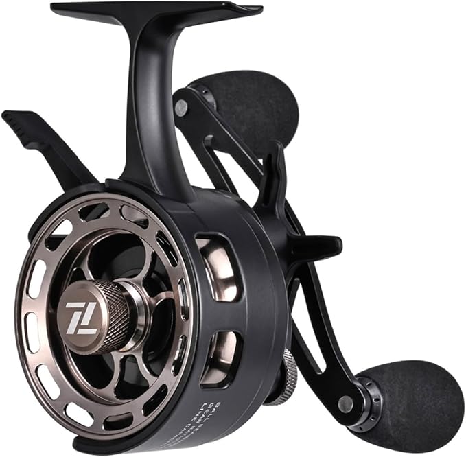 Ice Fishing Reel with Magnetic Drop, 3.2:1 Gear Ratio Inline Reel, 3+1 Ball Bearings Two-Way for Spool Lever for Winter Ice Fishing(left hand yellow-green)