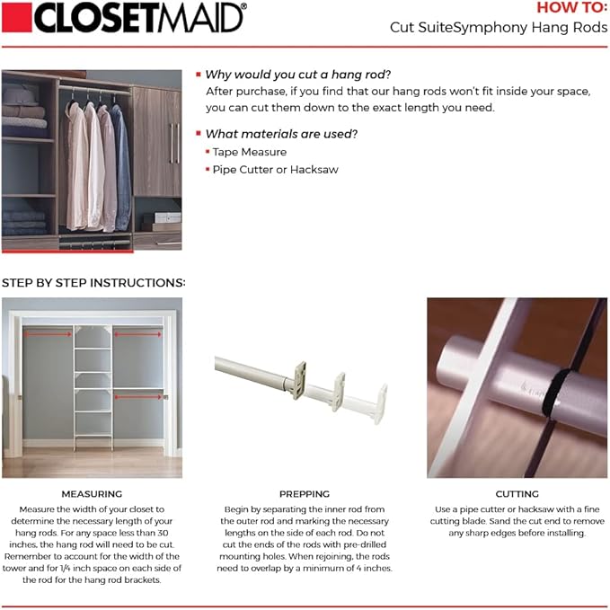 ClosetMaid SuiteSymphony Wood Closet Organizer Kit with Tower, 3 Hang Rods, Top Shelves, 4 Drawers, Modern, Fits Spaces 6 - 10 ft. Wide, Graphite Grey