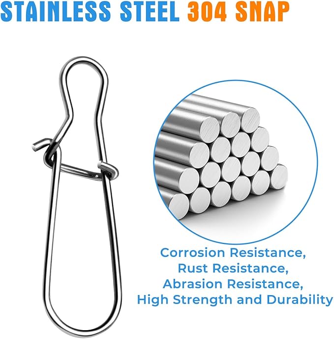 100PCS Stainless Steel Duo Lock Snap Clip Swivel Lure Snaps Fishing Clips Swivels Fishing Tackle Kit Fishing Snaps Clip High Strength Fishing Gear Hooked Snap