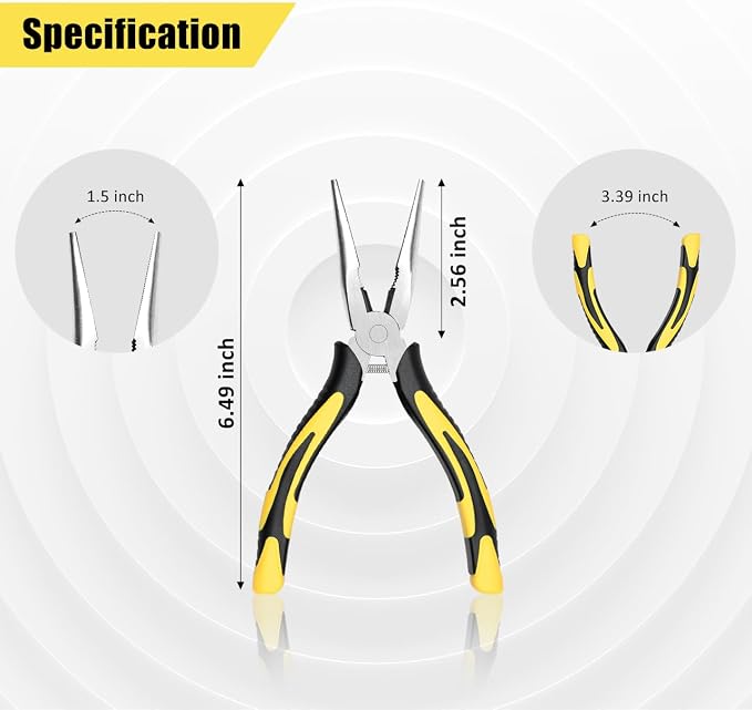 Premium Long Needle Nose Pliers-6’’, Paper Clamp Precision, High Carbon Steel, Soft Grip with Wire Cutter, Long Nose Cutting Pliers for Home, Fishing, Jewelry, Crafts,1pcs
