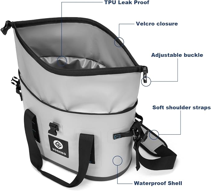 Vogano 40 Can Soft Cooler Bag - Insulated Leak-Proof Large Cooler Bag with Roll-Top Waterproof Seal | Portable Ice Chest for Camping, Beach, Travel, Picnics | 24HR Cold Retention