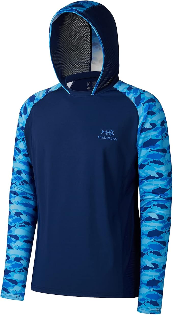 BASSDASH Men’s UPF 50 Performance Fishing Shirt Cooling Hoodie Camo Long Sleeve FS17M