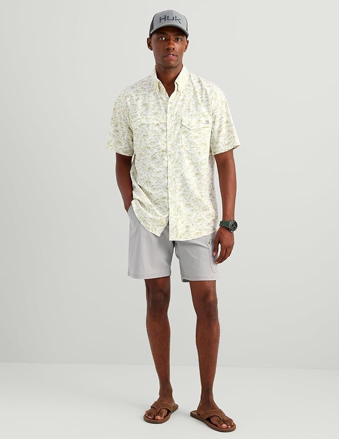 HUK Men's Tide Point Kc Scott Original Artwork Short Sleeve Shirt, Fishing Button Down