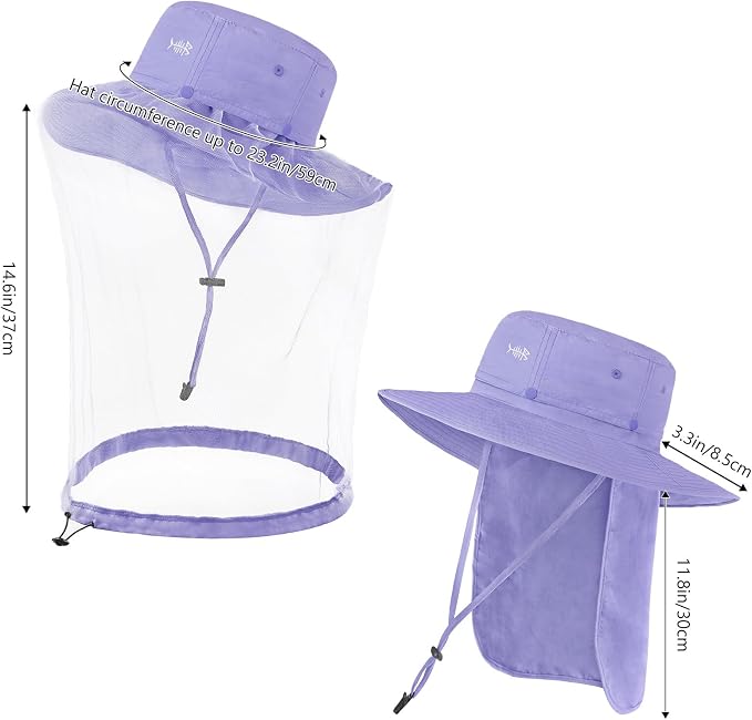 BASSDASH UPF 50+ Mosquito Sun Hat with Hidden Head Net and Neck Flap for Men Women Outdoor Fishing Hiking Camping