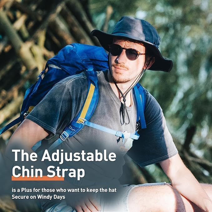 TOP-EX Men's Wide Brim Sun Hat UPF 50+ Waterproof, Packable Breathable Mesh Boonie Bucket Cap for Hiking Fishing Safari