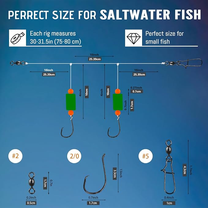 Pompano Rig Saltwater Surf Fishing Rigs – Double Drop Leader Rigs with Hooks, Floats, Beads & Snap – Easy Pre-Tied Terminal Tackle for Pompano, Whiting, Redfish