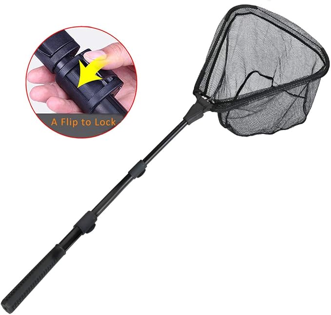 RESTCLOUD Fishing Landing Net with Telescoping Pole Handle, Fishing net Freshwater for Kids Men Women, Extend to 40-63 Inches