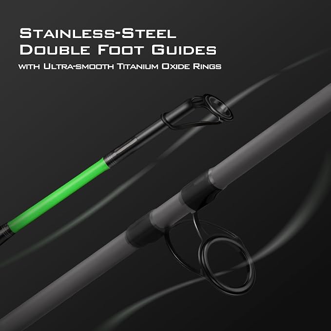 KastKing KONG Fishing Rod, Powerful, Lightweight S-Curve Graphite Rod Blanks, Nano Resin Technology, Stainless-Steel Double-Foot Guides w/Titanium Oxide Rings, Non-Slip Handles, Chartreuse Strike Tips