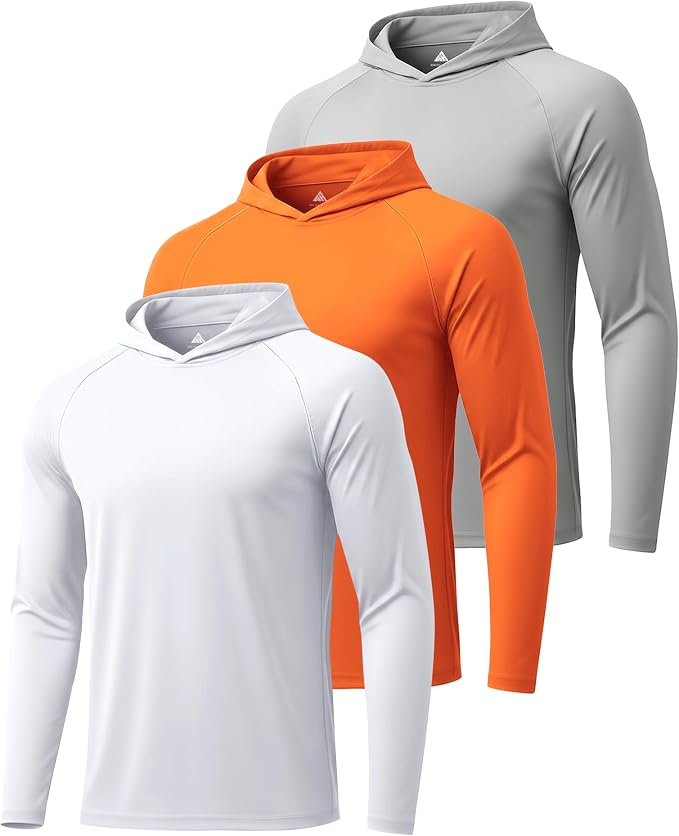 ZITY 3 Pack Men's Sun Protection Hoodie Shirt Fishing Shirts for Men UPF 50+ Long Sleeve Shirt Lightweight Rash Guard