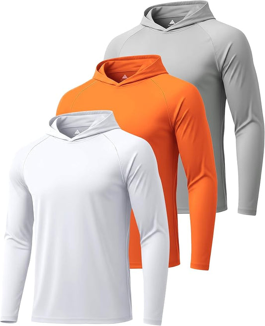 ZITY 3 Pack Men's Sun Protection Hoodie Shirt Fishing Shirts for Men UPF 50+ Long Sleeve Shirt Lightweight Rash Guard