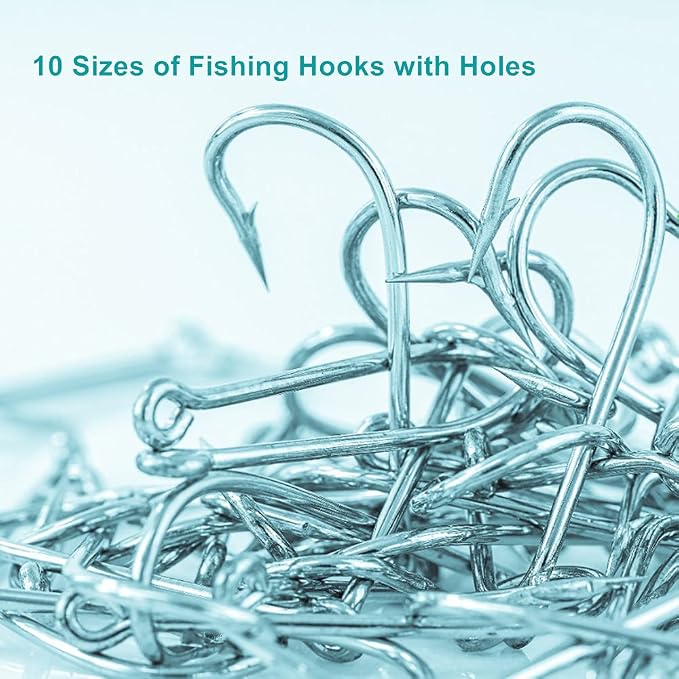 300PCS Small High-Carbon Steel Barbed Fishing Hooks,Hole,10 Sizes | Small High-Carbon Steel Barbed Fishing Hooks with Holes, 10 Specifications of Fishing Hooks, Portable Boxed Hooks