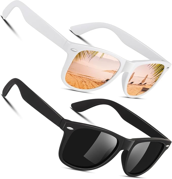 Sunier Polarized Sunglasses for Men and Women, Retro Square Matte Finish UV400 Protection Shades for Driving, Fishing