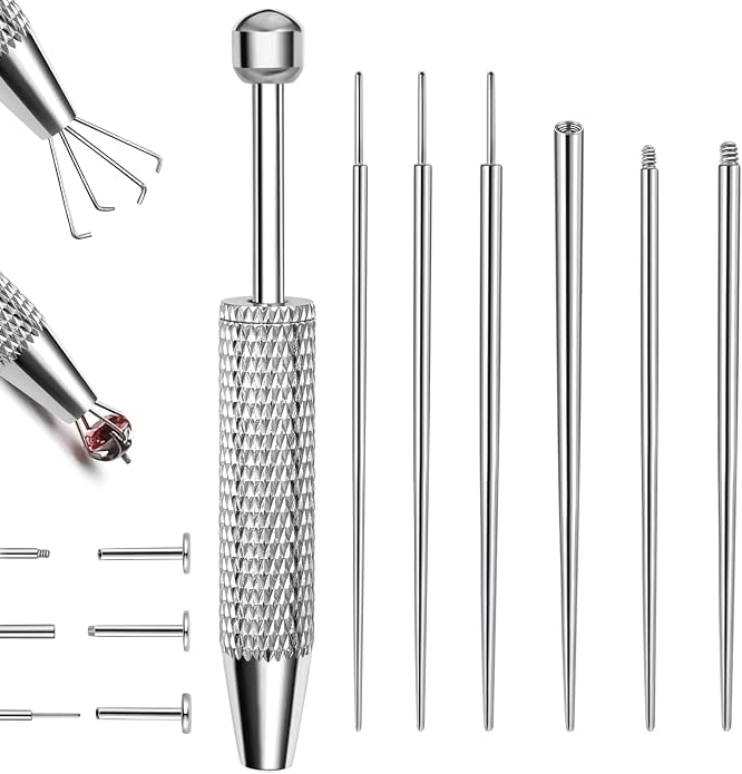 G23 Titanium Threadless Piercing Taper 16G/18G/20G Flat Back Earring Applicator Tool Insertion Pin for Push In Nose Lip Ear Tragus Helix Body Piercing Jewelry Stretcher Assistant Tool