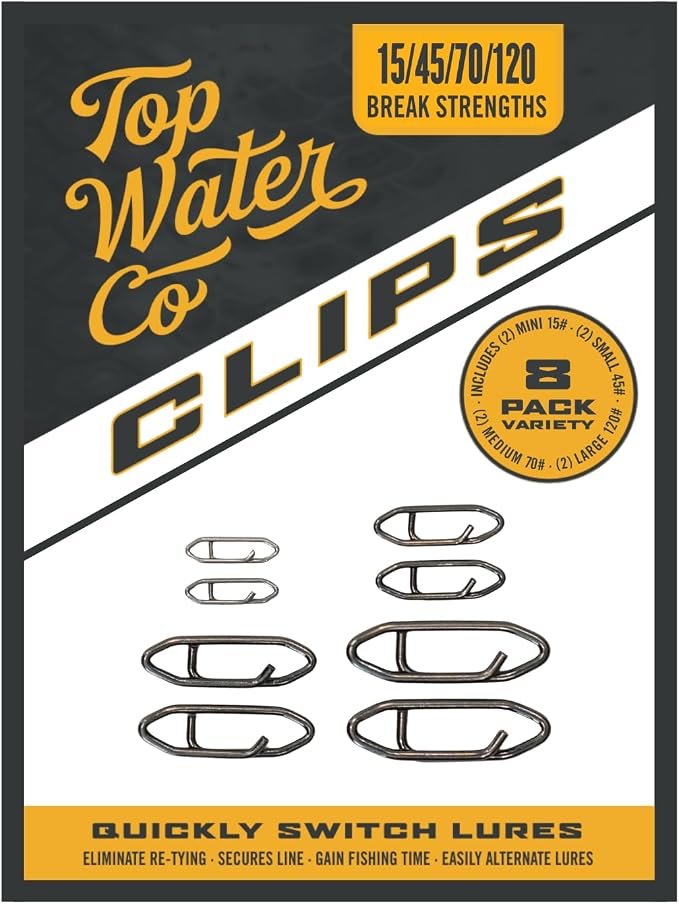 Top Water Co. Fishing Speed Clips - Durable Stainless Steel, Fast Lure Connector (Multiple Sizes)