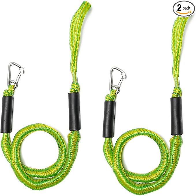 Bungee Dock Line with Stainless Steel Clip – Boat Dock Rope with Foam Float for Kayak, Canoe, Pontoon, Watercraft, SeaDoo, Docking – 4–5.5 ft, 2 Pack（Yellow&Green）