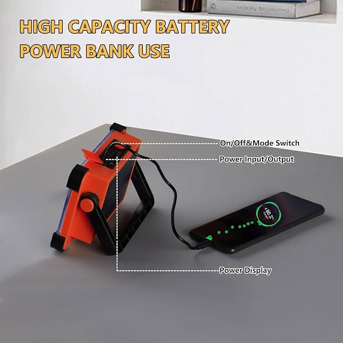 120W LED Solar Work Light, 144 LED 10000LM Portable Flood Light with Stand, Orange 4 Modes Rechargeable, IP65 Waterproof Outdoor Working Light for Camping, Fishing, Car Repair & Mechanics (Red)