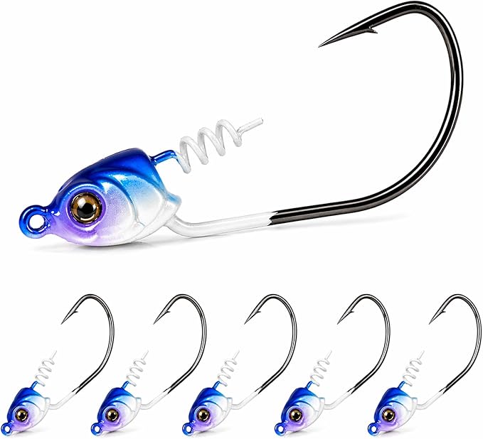 Swimbait Jig Heads for Bass Fishing, Weighted Jig Hooks for Paddle Tail Soft Plastic Lures, 3/16oz 1/4oz 3/8oz 1/2oz High Carbon Steel, Freshwater Saltwater Fishing