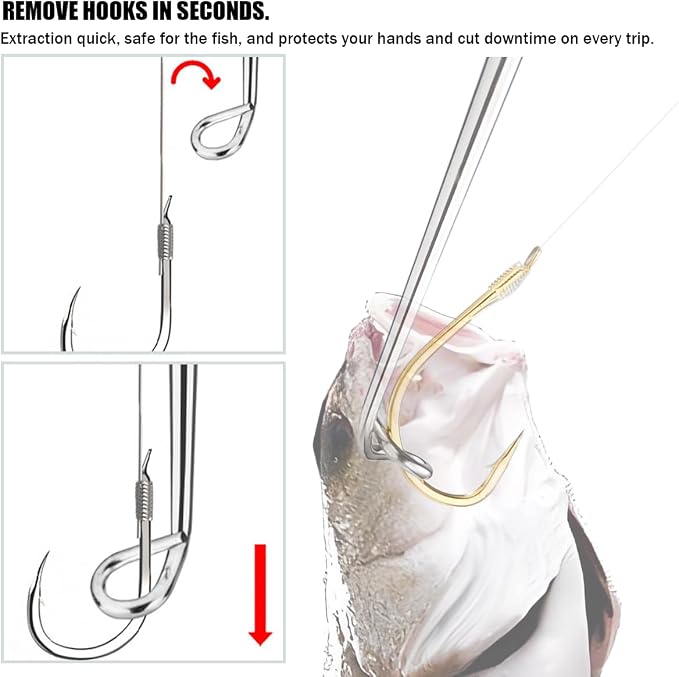 4PCS Fish Hook Remover Tool – Stainless Steel Fishing Hook Remover, Quick Removal Extractor with Storage Tube, Essential Fishing Gear and Equipment for Anglers