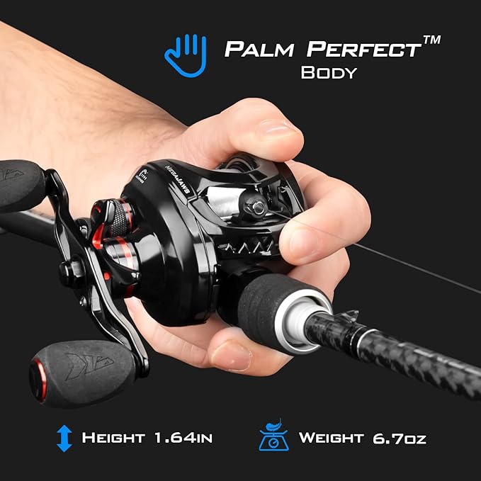 KastKing MegaJaws Elite Baitcasting Fishing Reel, New AutoMag Dual Braking System, Only 6.7oz, 17.64 LBs Carbon Fiber Drag, 11+1 Shielded BB, High Speed 5.4:1 to 9.1:1 Gear Ratios
