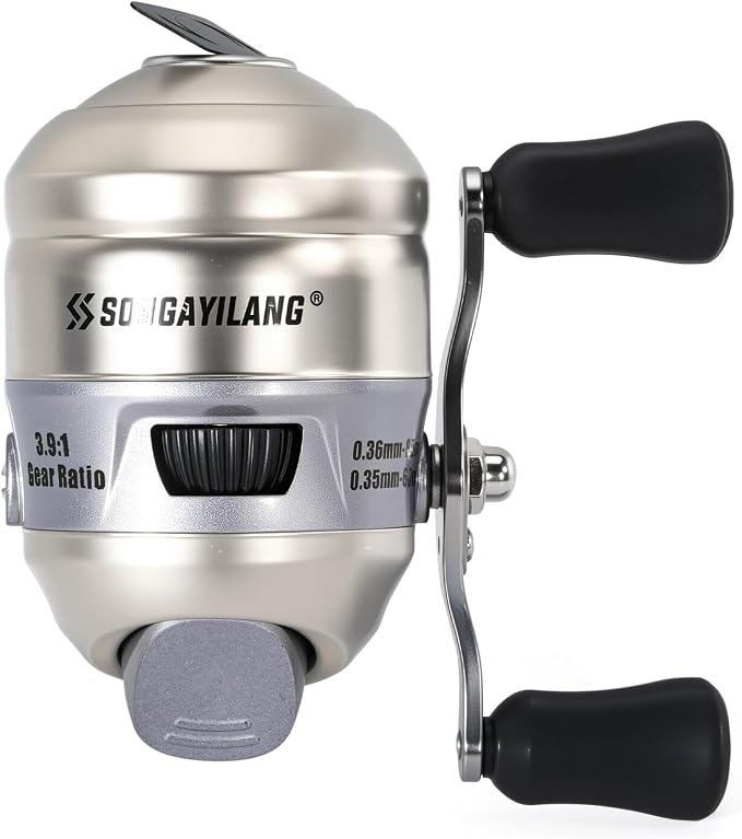 Sougayilang Spincast Fishing Reel, Size 30 Reel, Right or Left-Hand Retrieve, 3.9:1 Gear Ratio, Pre-spooled with Mono Fishing Line
