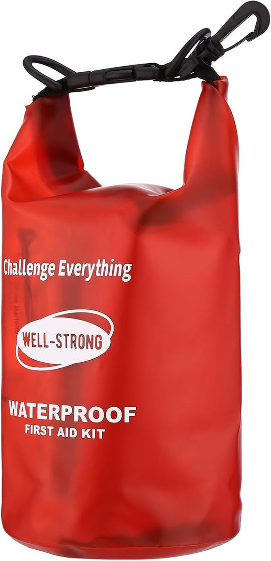 Emergency First Aid Kit for Boating, Fishing & Kayaking – Waterproof Medical Supplies with Roll Top Design, 2L Capacity, Transparent Red