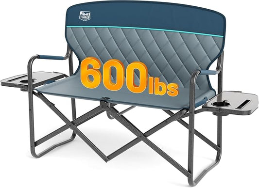 TIMBER RIDGE Double Camping Chair Portable Loveseat, Heavy Duty Folding Camp Couch, 2 person Director Chairs with Cup Holder for Outdoor Lawn Tailgates Picnic Sports Soccer Games Supports 600 lbs Blue