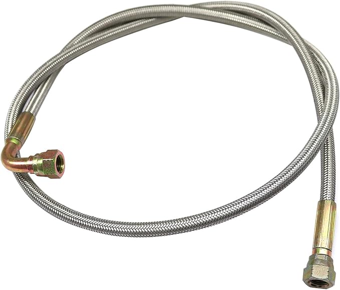 GXARTS 48" Billet Steel Braided Turbo Oil Feed Line Remote Turbocharger 551871 Length 4AN 90 Degree Straight Hose PTFE Line and Hose End Pressure